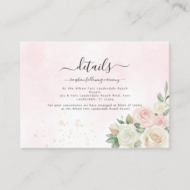 Pink & White Rose Dusky Blooms  Enclosure Card (Front)