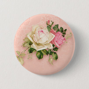 Pink & White Rose Floral Bouquet 6 Cm Round Badge