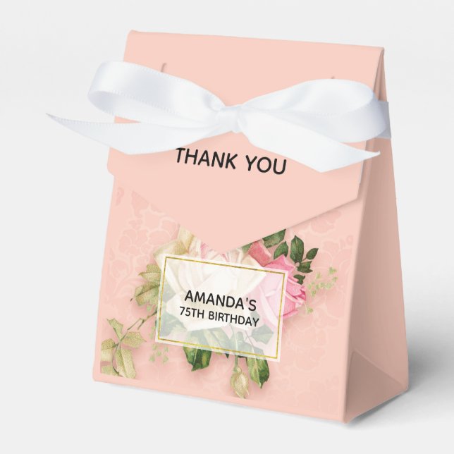 Pink & White Rose Floral Bouquet Favour Box (Front Side)