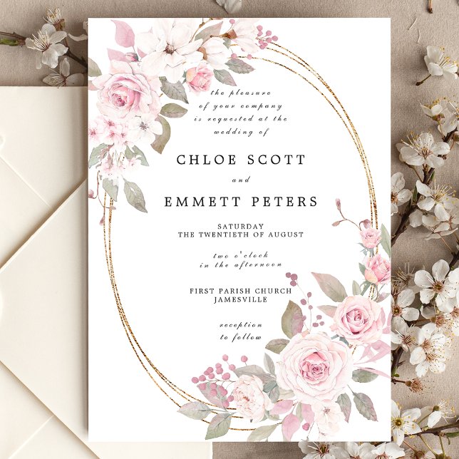 Pink White Rose Floral Waterolor Wedding Invitation (Creator Uploaded)