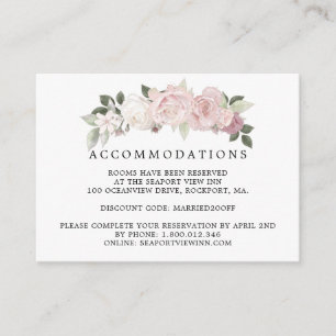 Pink White Rose Floral Wedding Accommodation Enclosure Card