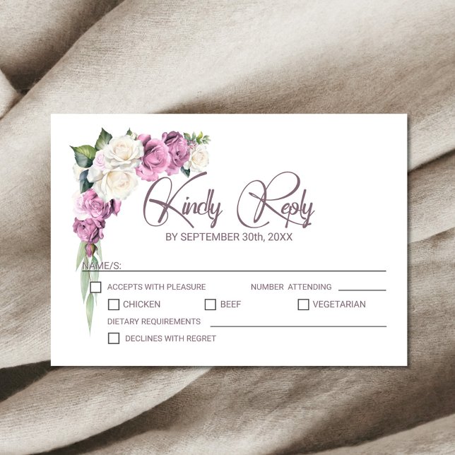 Pink White Rose Floral Wedding RSVP Card (Creator Uploaded)