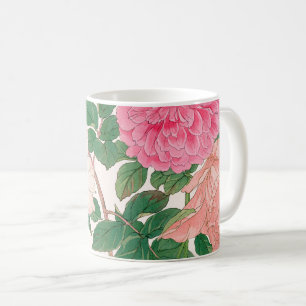 Pink & White Rose Flowers with Green Leaves Coffee Mug