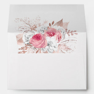Pink White Rose Gold Floral Wedding Envelope