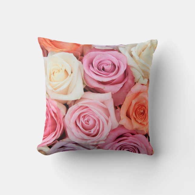 Pink & White Rose Print Throw Pillow (Front)