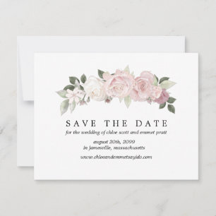 Pink White Rose Save the Date Card with Photo Back