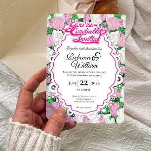 Pink & White Rose Wedding Invite - Pink Heading #1