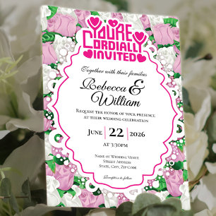 Pink & White Rose Wedding Invite - Pink Heading #4