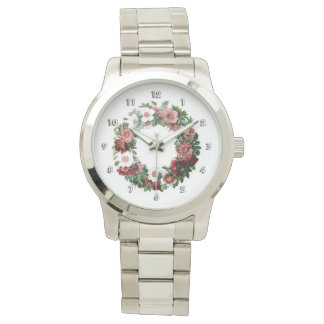 Pink & White Rose Wreath Watch