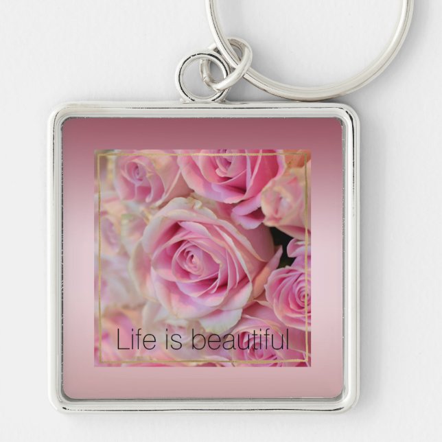 Pink White Roses Beautiful Moments            Key Ring (Front)