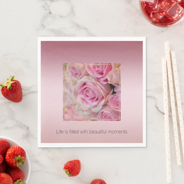 Pink White Roses Beautiful Moments         Napkin (Insitu)