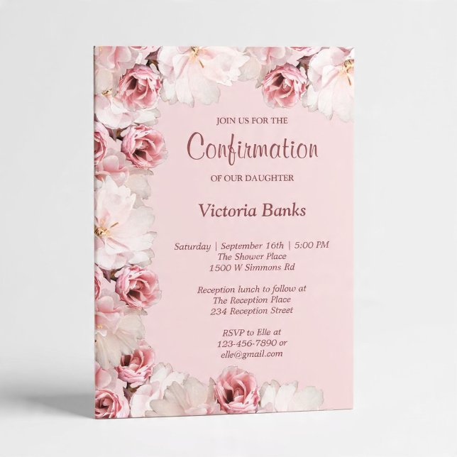 Pink/White Roses Confirmation Invitation (Creator Uploaded)