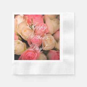 Pink White Roses Custom Text Happy Mother's Day Napkin