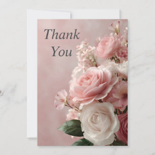 Pink & White Roses on Light Pink Thank You Card