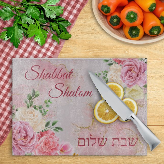 Pink White Roses on Marble Background Watercolor Cutting Board (Creator Uploaded)