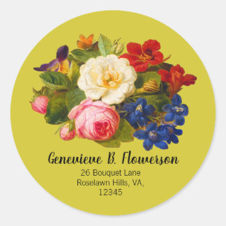 Pink White Roses Red Orange Blue Floral Butterfly Classic Round Sticker