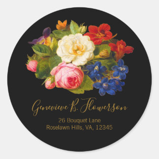 Pink White Roses Red Orange Blue Floral Butterfly Classic Round Sticker