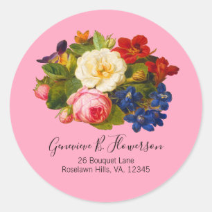 Pink White Roses Red Orange Blue Script Butterfly Classic Round Sticker