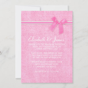 Pink & White Rustic Burlap Wedding Invitations
