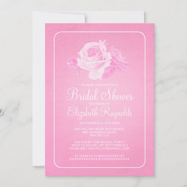 Pink White Rustic Floral Bridal Shower Invitations (Front)