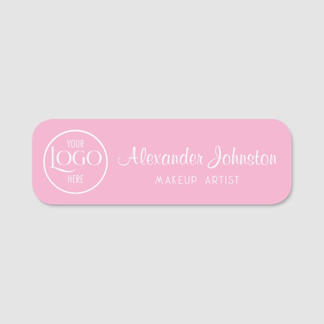 Pink & White Script Makeup Personalise Name Tag (Front)