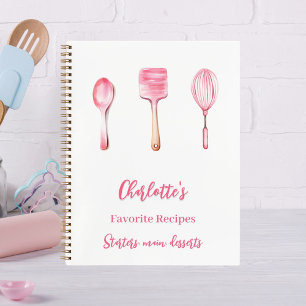 Pink white script recipe cookbook notebook