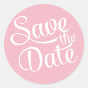 Pink White Script Save the Date Classic Round Sticker