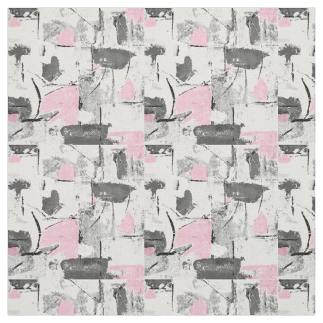 Pink White & Shades of Grey Abstract Fabric (Swatch)