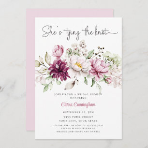 Pink White She's Tying the Knot  Floral Bridal  Invitation