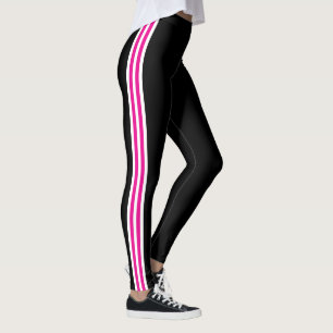 Pink White Side Stripes Black Leggings Your Colour