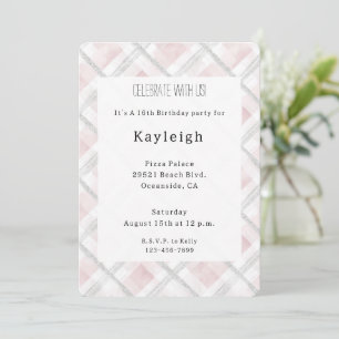Pink White Silver Glitter Squares Birthday Invitation