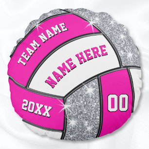 Pink, White, Silver Personalised Volleyball Pillow