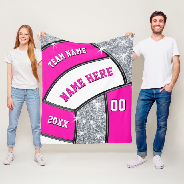 Pink, White, Silver Volleyball Fleece Blanket (In Situ)