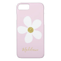 Pink White Simple Daisy Gold Personal
