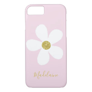 Pink White Simple Daisy Gold Personal Case-Mate iPhone Case