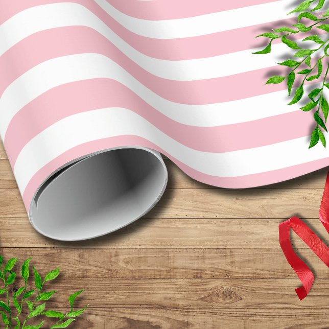 Pink White Simple Horizontal Striped Wrapping Paper (Creator Uploaded)