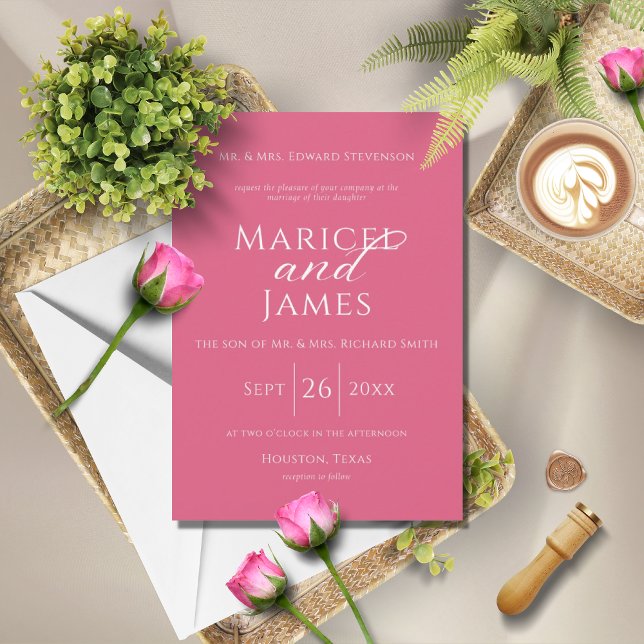 Pink & White Simple Modern Elegant Wedding Invitation (Creator Uploaded)