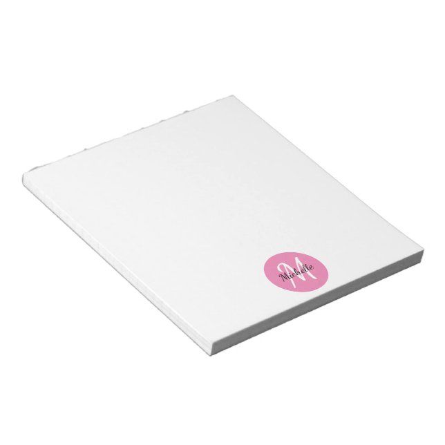 Pink & White Simple Monogram Classic Trendy Notepad (Angled)