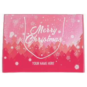 Pink White Snow Peaceful Forest Christmas New Year Large Gift Bag