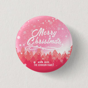 Pink White Snow Peaceful Forest Merry Christmas 3 Cm Round Badge