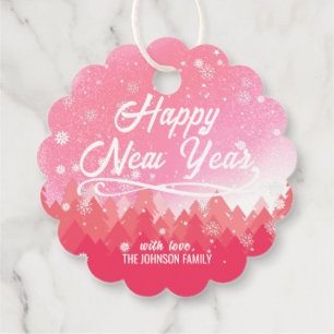 Pink White Snow Peaceful Forest Merry Christmas Favour Tags