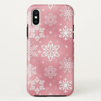 Pink white snowflake pattern Christmas ten tough Case-Mate iPhone Case