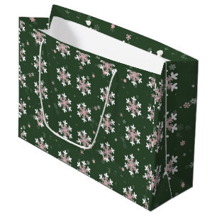 Pink White Snowflakes Green   Large Gift Bag