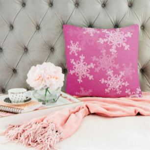 Pink White Snowflakes Minimalist Christmas Cushion