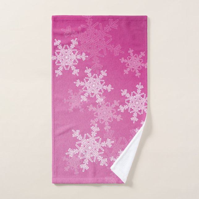 Pink White Snowflakes Minimalist Christmas Hand Towel (Hand Towel)