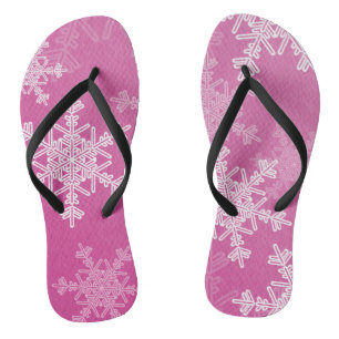 Pink White Snowflakes Minimalist Christmas Jandals