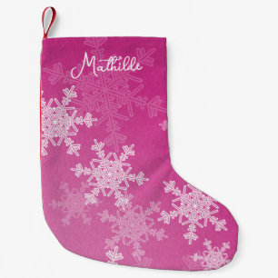 Pink White Snowflakes Minimalist Christmas Name Small Christmas Stocking