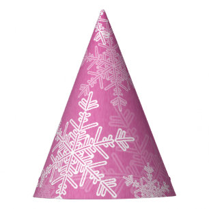 Pink White Snowflakes Minimalist Christmas Party Hat