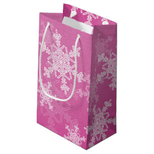 Pink White Snowflakes Minimalist Christmas Small Gift Bag