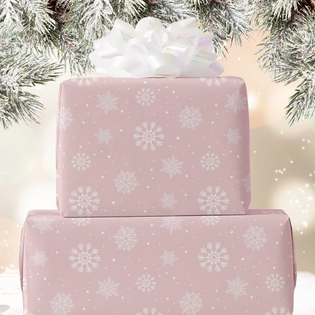 Pink White Snowflakes Pattern Christmas Holiday Wrapping Paper (Creator Uploaded)